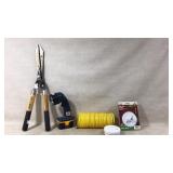 Tools Including Shears, Flashlight, and Hose