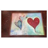 Vtg abstract heart textural oil on canvas