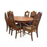 Solid Wood Oval Dining Table Set with Six Chairs