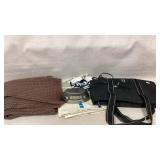 Clock 2 purses a bag and a blanket
