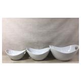 Three Ceramic Bowls with Handle Cutouts