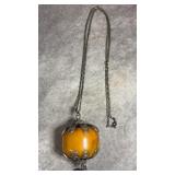 Antique Tibetan Egg Yolk Amber Pendant Silver