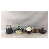 Five Mini Teapots with Varied Designs