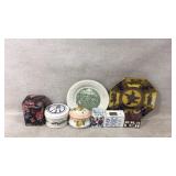 Decorative glass plates, tooth pick holder and