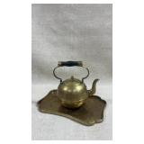 antique Chinese hand-engraved brass teapot W/ tray