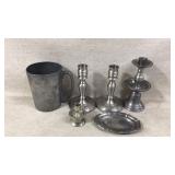 Pewter Items Including Baldwin Candlesticks