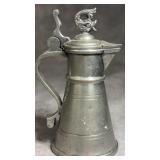 Antique Miniature Pewter Lidded Pitcher with Koi