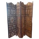 Antique 4 Panel Indian Carved Wooden Screen