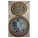 (2) Antique Islamic Enameled Copper Plates,