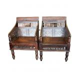 2 Hand Carved Wood Maharaja Armchairs