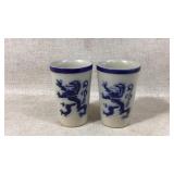 Vintage German stoneware drinking cups with blue