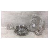 Glassware some has silver overlay, decanter,