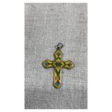 vintage multi-color enameled metal cross pendant