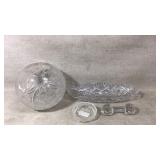 Cut Glass Candy Dish, Small Vase. Knife Rest