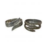 Two Silver-Tone Bracelets with Unique Designs