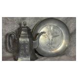 Vintage Chinese Pewter Teapot and Tray Set,