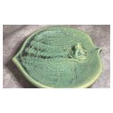 Green Ceramic Lotus Leaf Tray with Small Frog