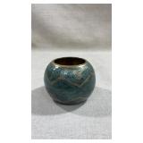 Vtg brass/enamel round vase
