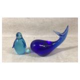 Murano style penguin and whale