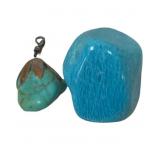 Two Turquoise Stone Pendants with Metal Detailing