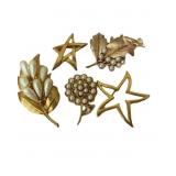 Five Gold Tone and Pearl Brooches
