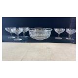 crystal serving bowl & (5) cocktail glasses