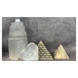 Medium Sized Selenite Tower, Selenite Heart,