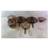 (5) Corning Visions amber glass pans