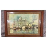 Vintage Artist Signed Framed Watercolor Canvas,