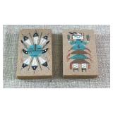 (2) Navajo sand paintings of Yei & sun shield