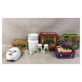 Vintage tins, salt and pepper shakers and more