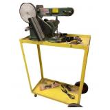 Belt Disc Sander on Rolling Yellow Metal Cart