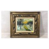 Framed Winter Landscape Oil Painting with Signatur