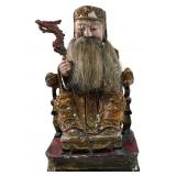 ANTIQUE CHINESE POLYCHROME SHOU LAO WOOD CARVING