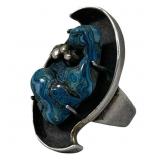 Sterling Silver Abstract Modernist Gemstone Ring