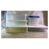 (5) clear plastic storage bins