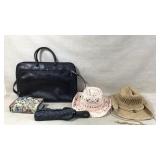 Hats, umbrella and bags