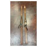 antique wooden skis feature traditional