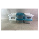 (6) plastic storage bins