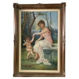 Antique "Venus and Cupid" oil painting on board