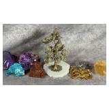 Assorted Crystal Stones, Pyrite Tree, Mahogany