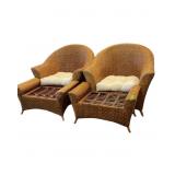 2 Rattan Lounge Chairs with Ottomans