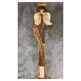 Handmade Wooden Farmer Angel with Birdhouse Figure