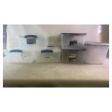 (6) clear plastic storage bins