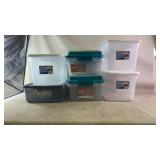 (6) medium sized clear plastic storage bins