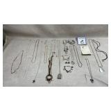 Collection of silver tone costume jewelry