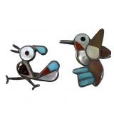 ZUNI INLAYED STERLING BIRD BROOCHES / PENDANTS