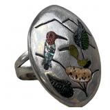 ZUNI INLAYED STERLING SILVER BIRD RING