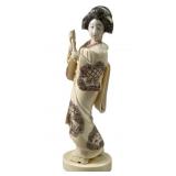 ANTIQUE JAPANESE IVORY OKIMONO OF GEISHA GIRL
