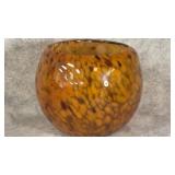 Handblown Art Glass Planter Amber Apricot